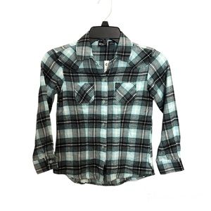 NWT Cruel Girl Western Button Down Flannel Girls Size S (6-7) Blue/Black/White